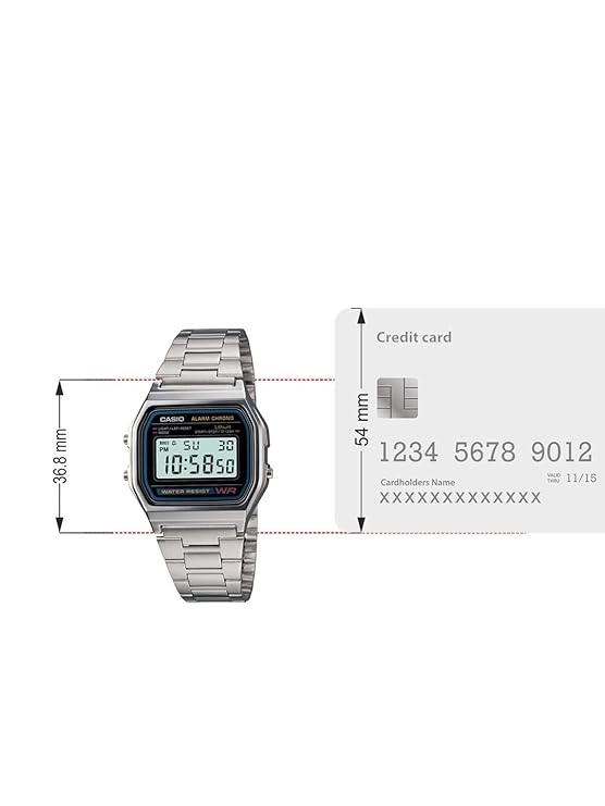 Casio Vintage A-158WA-1Q Digital Grey Dial Unisex Watch Silver Metal Strap (D011) - Image 2