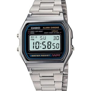 Casio Vintage A-158WA-1Q Digital Grey Dial Unisex Watch Silver Metal Strap (D011)