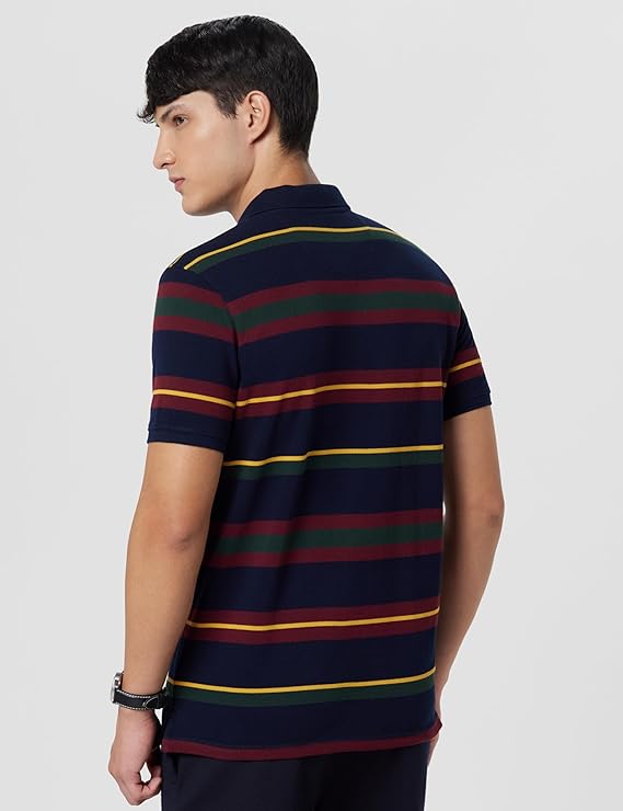 Louis Philippe Men's Slim Fit Striper Design Aesthetic Solid Pique Half Sleeve Polo Tshirt with Stretch - Image 5