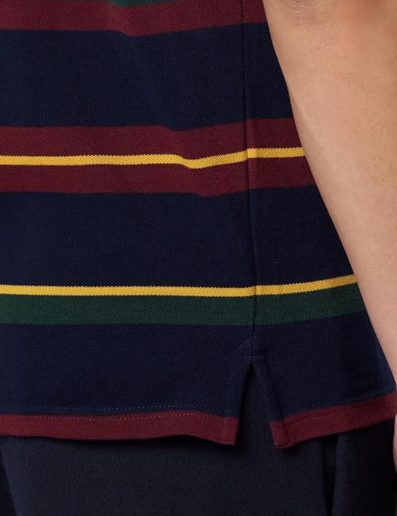 Louis Philippe Men's Slim Fit Striper Design Aesthetic Solid Pique Half Sleeve Polo Tshirt with Stretch - Image 2