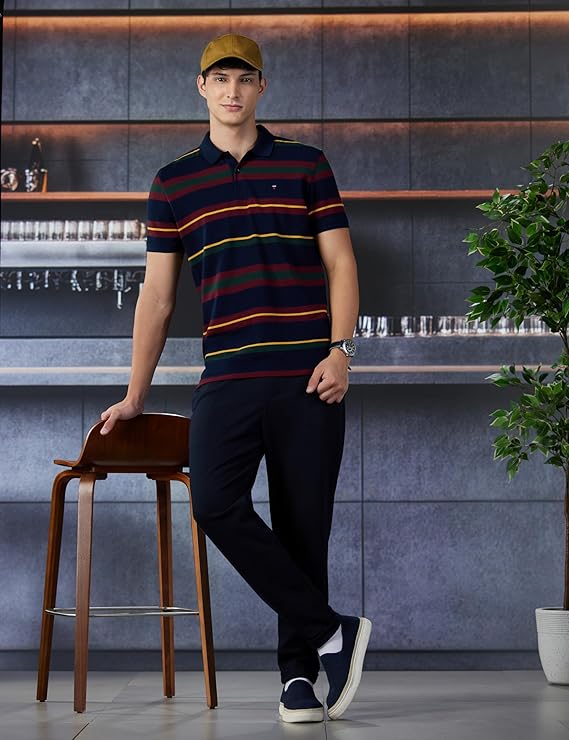 Louis Philippe Men's Slim Fit Striper Design Aesthetic Solid Pique Half Sleeve Polo Tshirt with Stretch - Image 6