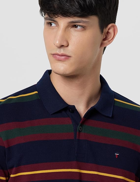 Louis Philippe Men's Slim Fit Striper Design Aesthetic Solid Pique Half Sleeve Polo Tshirt with Stretch - Image 4