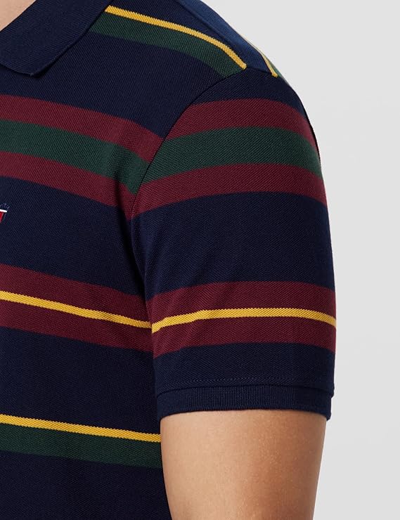 Louis Philippe Men's Slim Fit Striper Design Aesthetic Solid Pique Half Sleeve Polo Tshirt with Stretch - Image 3